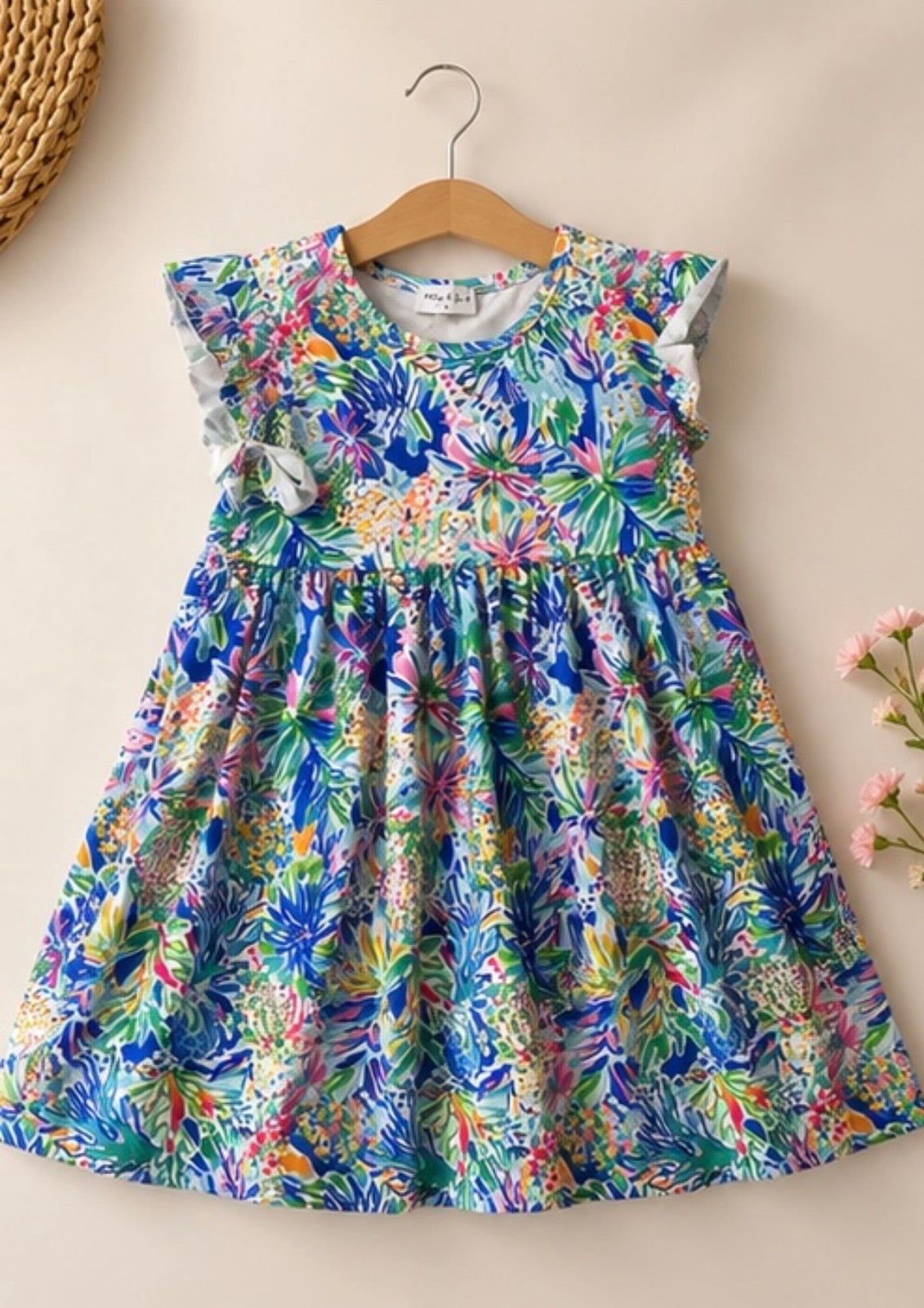 Blue floral print ruffle dress-2 Year