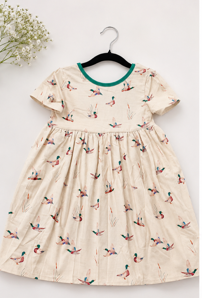 Green duck bamboo dress-6 Year