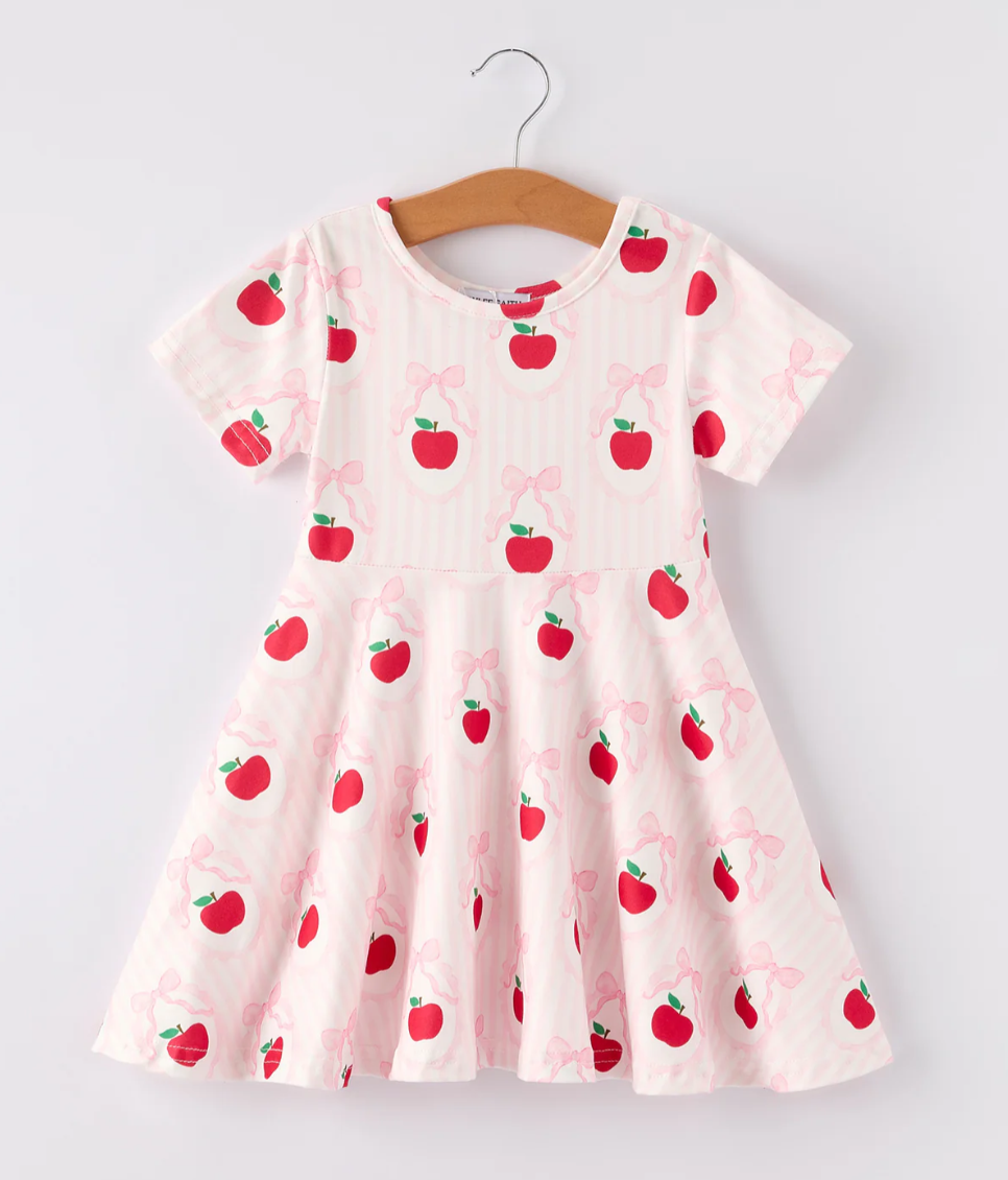 Back to School Apple Striped Sweet Girl Dress