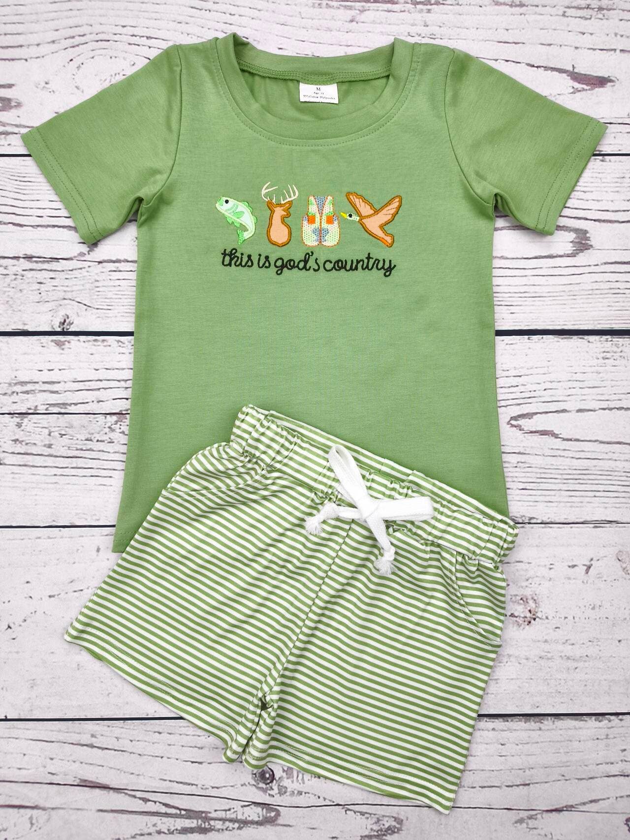 Baby Boy Green Appliqué Hunting Shorts Set: 12-18M