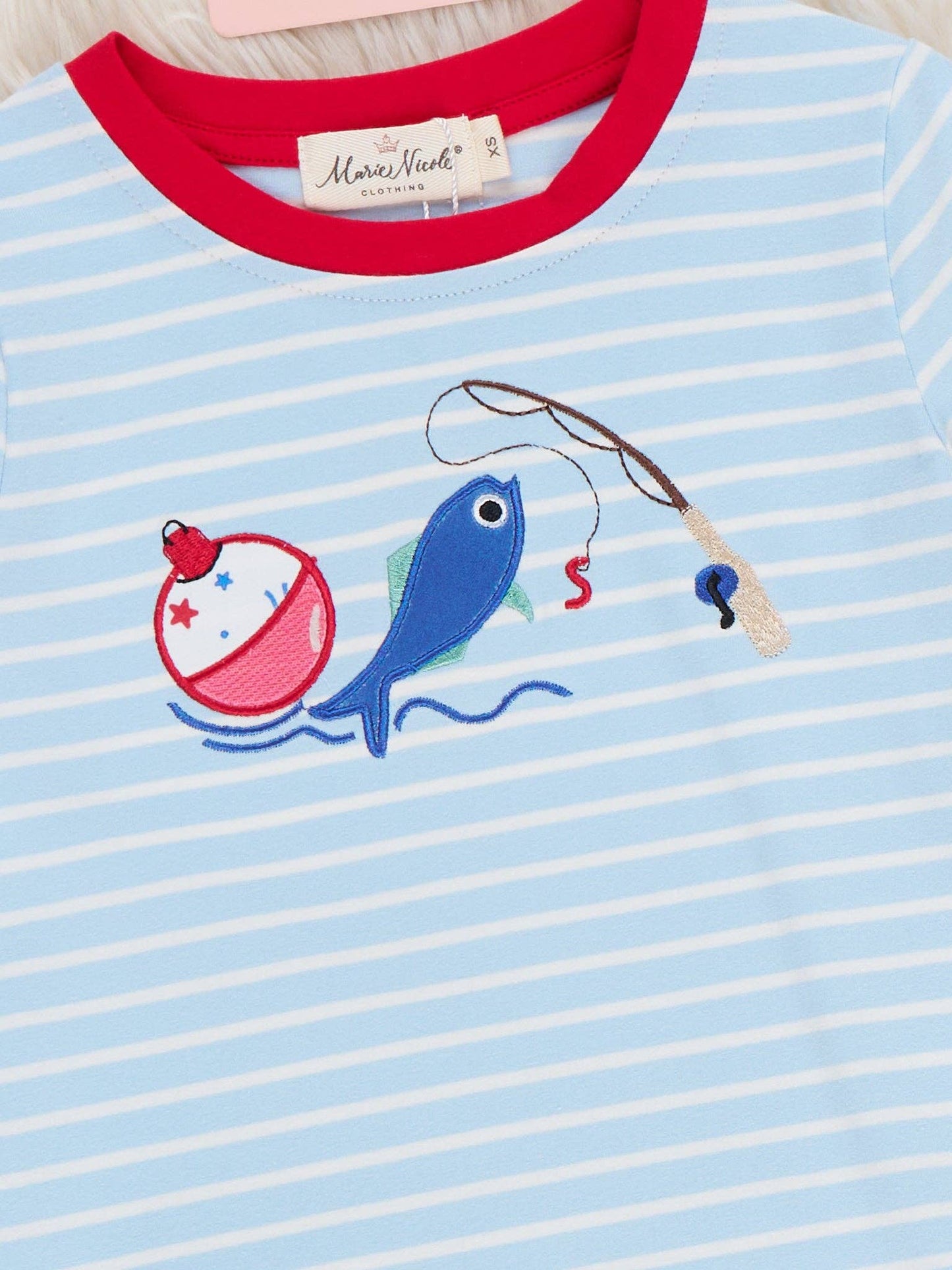 Fishing Fun Embroidered Striped Cotton Shirt: M(3yrs)