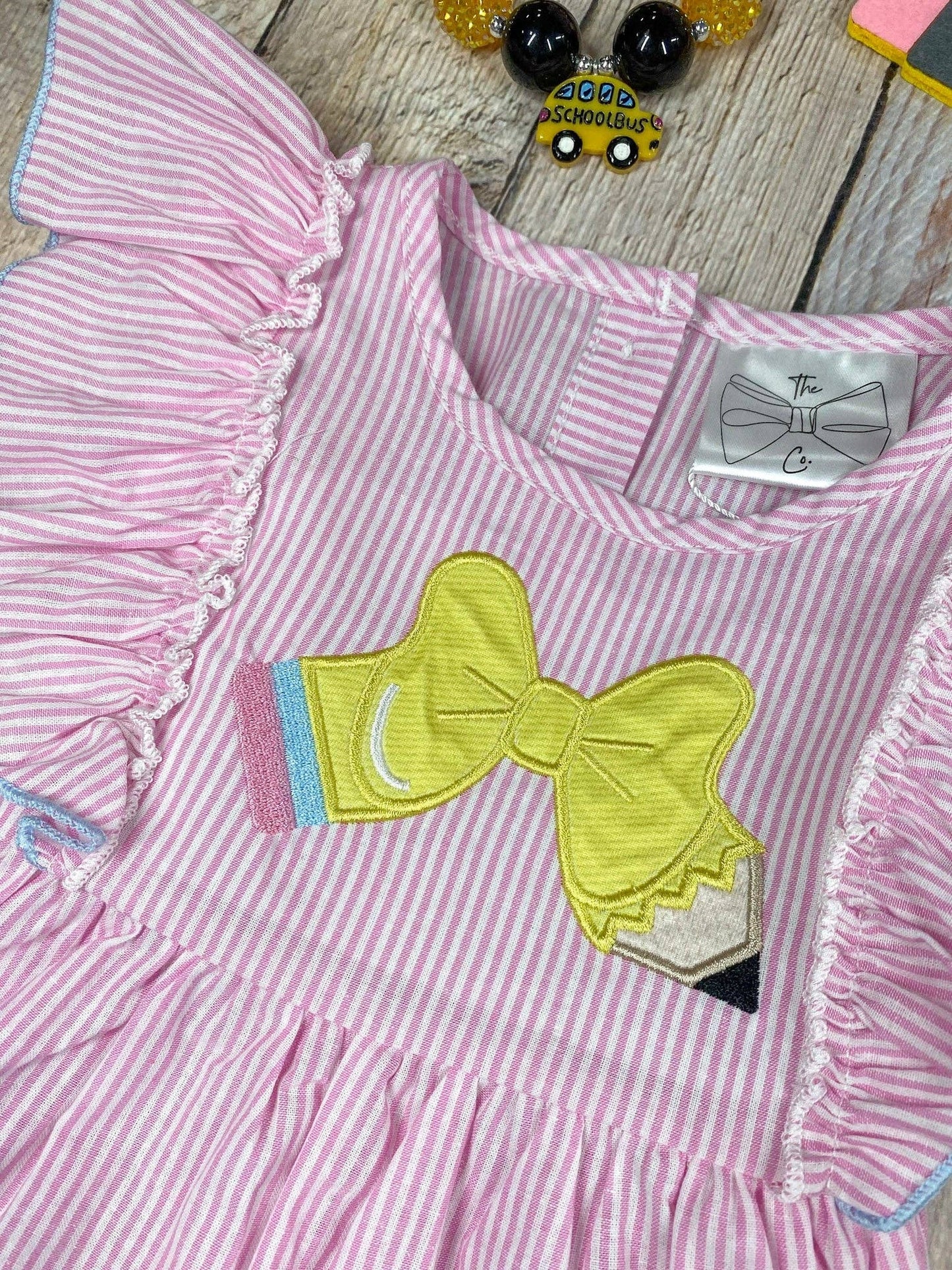 Pencil Bow Flutter Top & Ruffle Shorts Set | Girls School Outfit: 4T