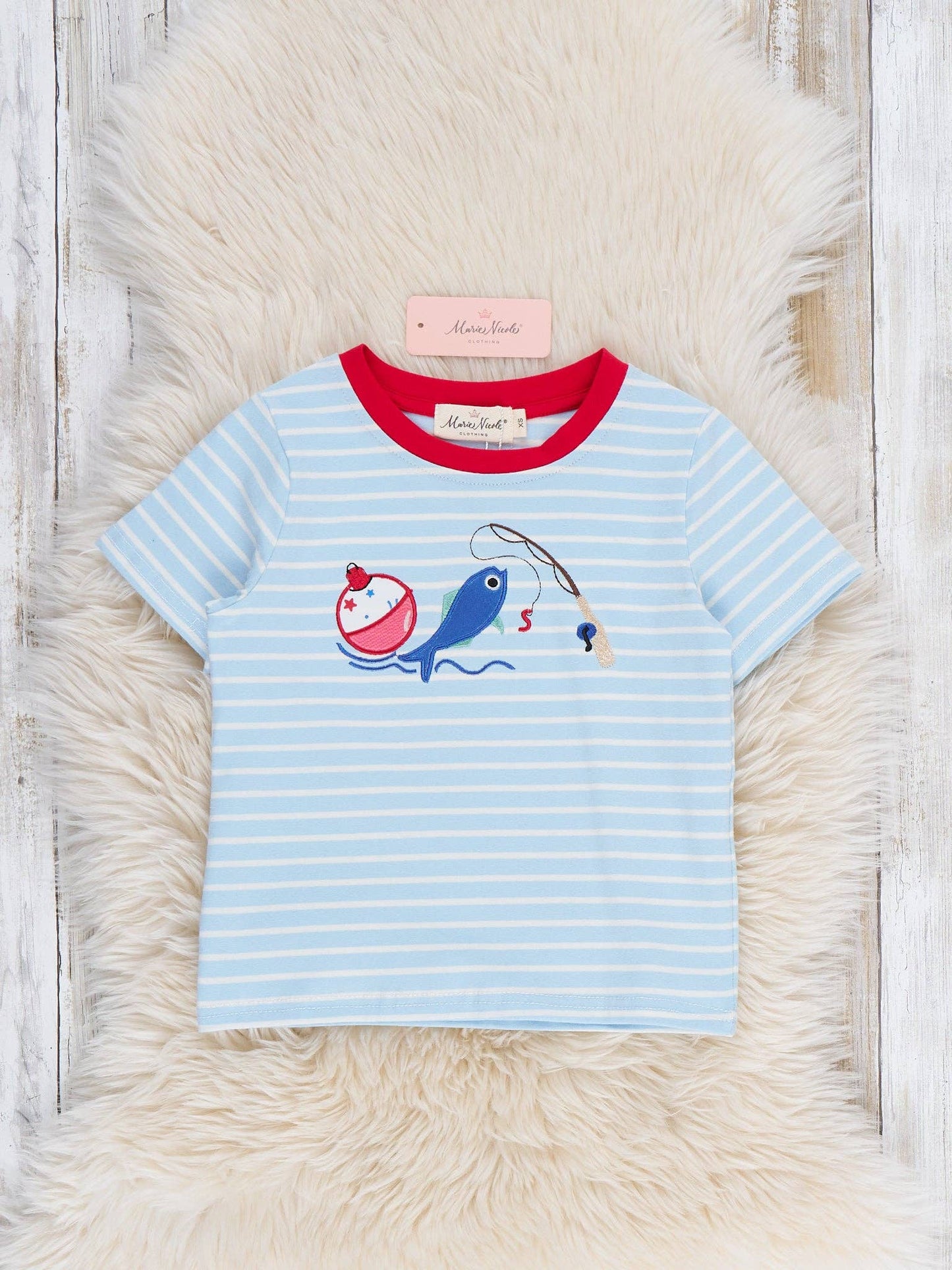 Fishing Fun Embroidered Striped Cotton Shirt: L(4yrs)