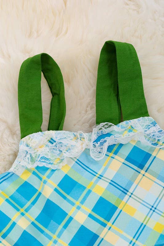 Plaid bee printed girls ruffle hem dress. DRG15134018 JEAN: