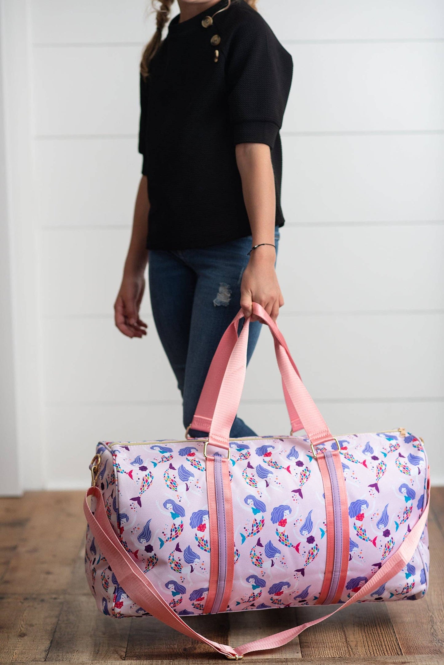 Kids Pink & Purple Mermaid Weekender Swim Travel Bag: One Size
