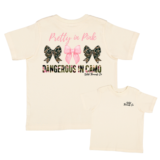 Dangerous In Camo - Bows Tee: Natural / 3T