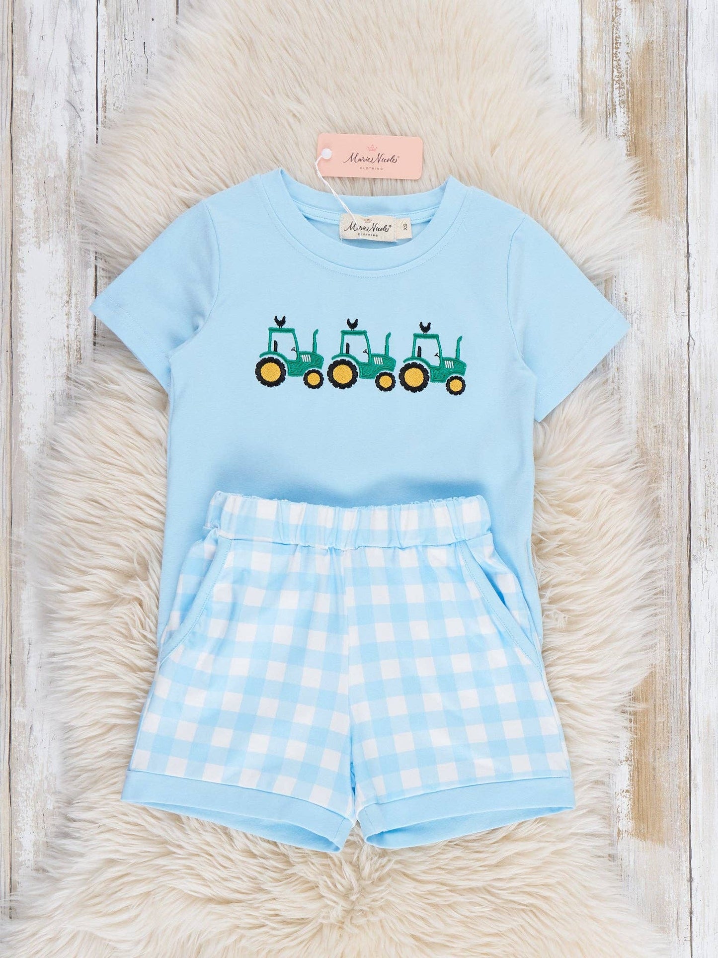 Little Farmer’s Fun Embroidered Plaid Outfit: S(2yrs)