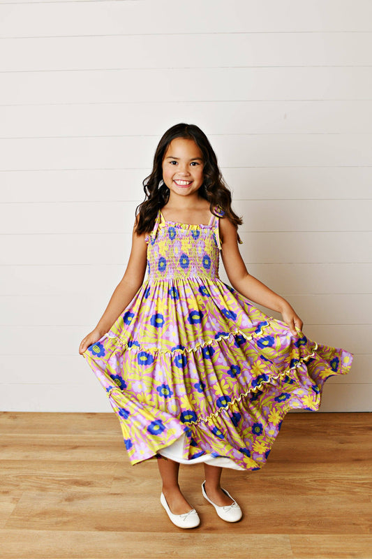 Kids Leilani Lavender Floral Tiered Summer Maxi Dress: 3/4