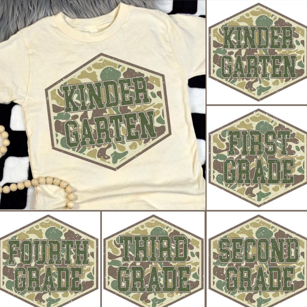 Retro Back to School Old Camo Boys Shirt : Kindergarten / Youth Small