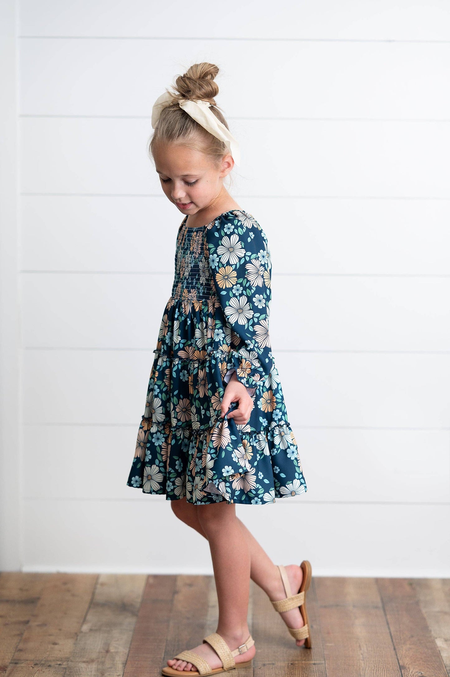 Girls Grace Winter Floral Mommy & Me Matching 3 Tiered Dress: 3/4