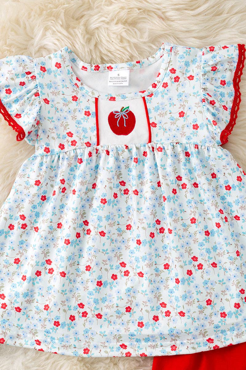 Red apple applique floral tunic & red shorts. OFG60559
