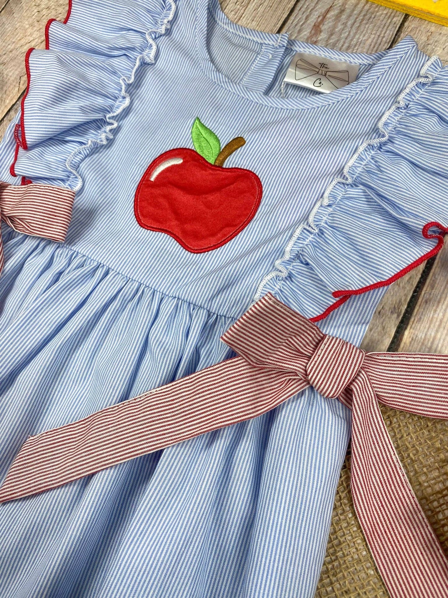 Apple Stripe Tie Applique Dress | Girls Back to School Dress: 5T