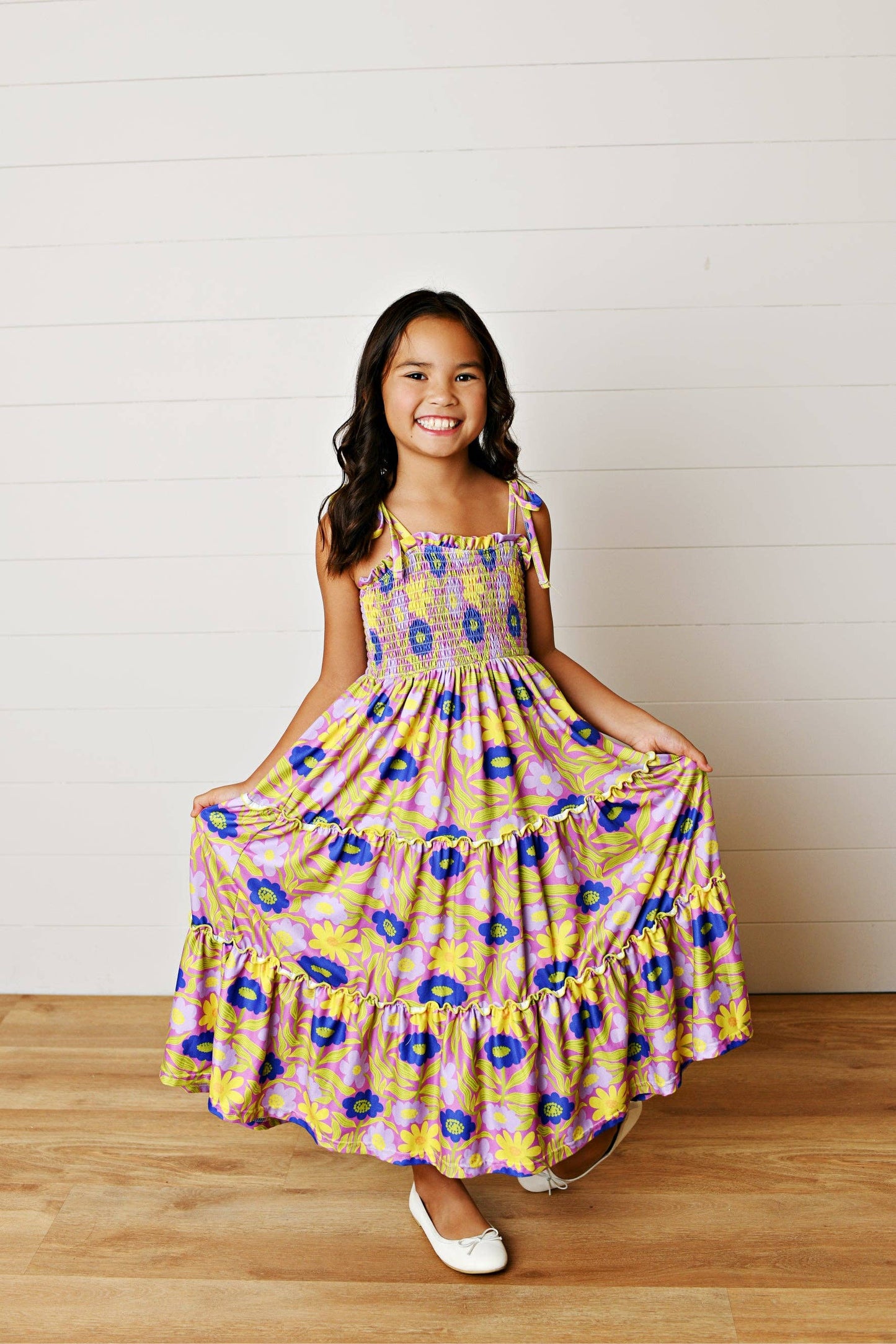 Kids Leilani Lavender Floral Tiered Summer Maxi Dress: 5/6