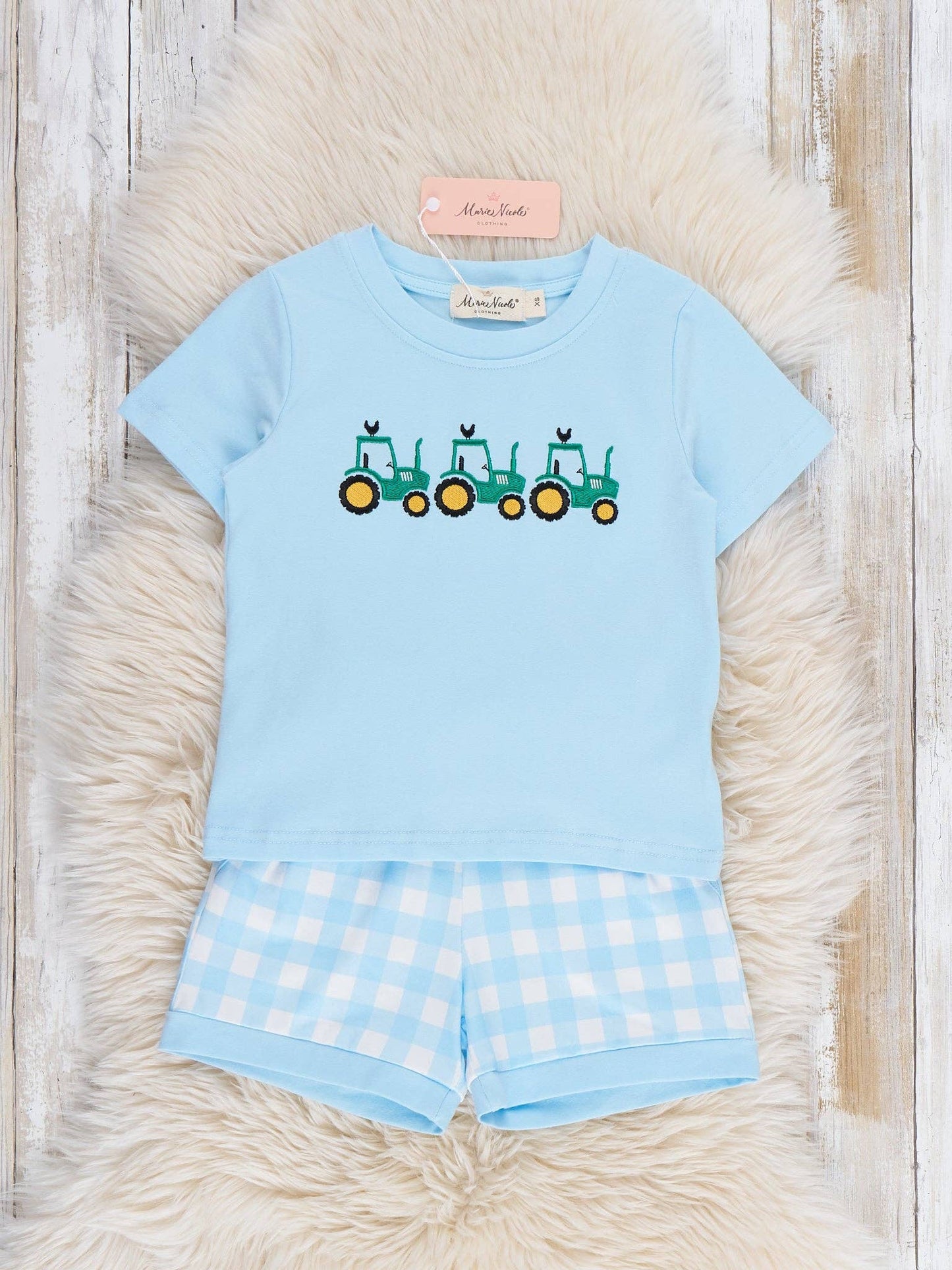 Little Farmer’s Fun Embroidered Plaid Outfit: S(2yrs)