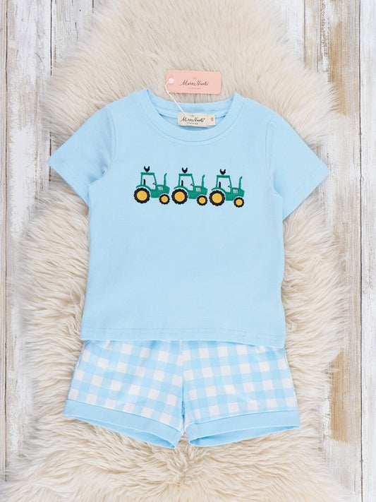 Little Farmer’s Fun Embroidered Plaid Outfit: M(3yrs)