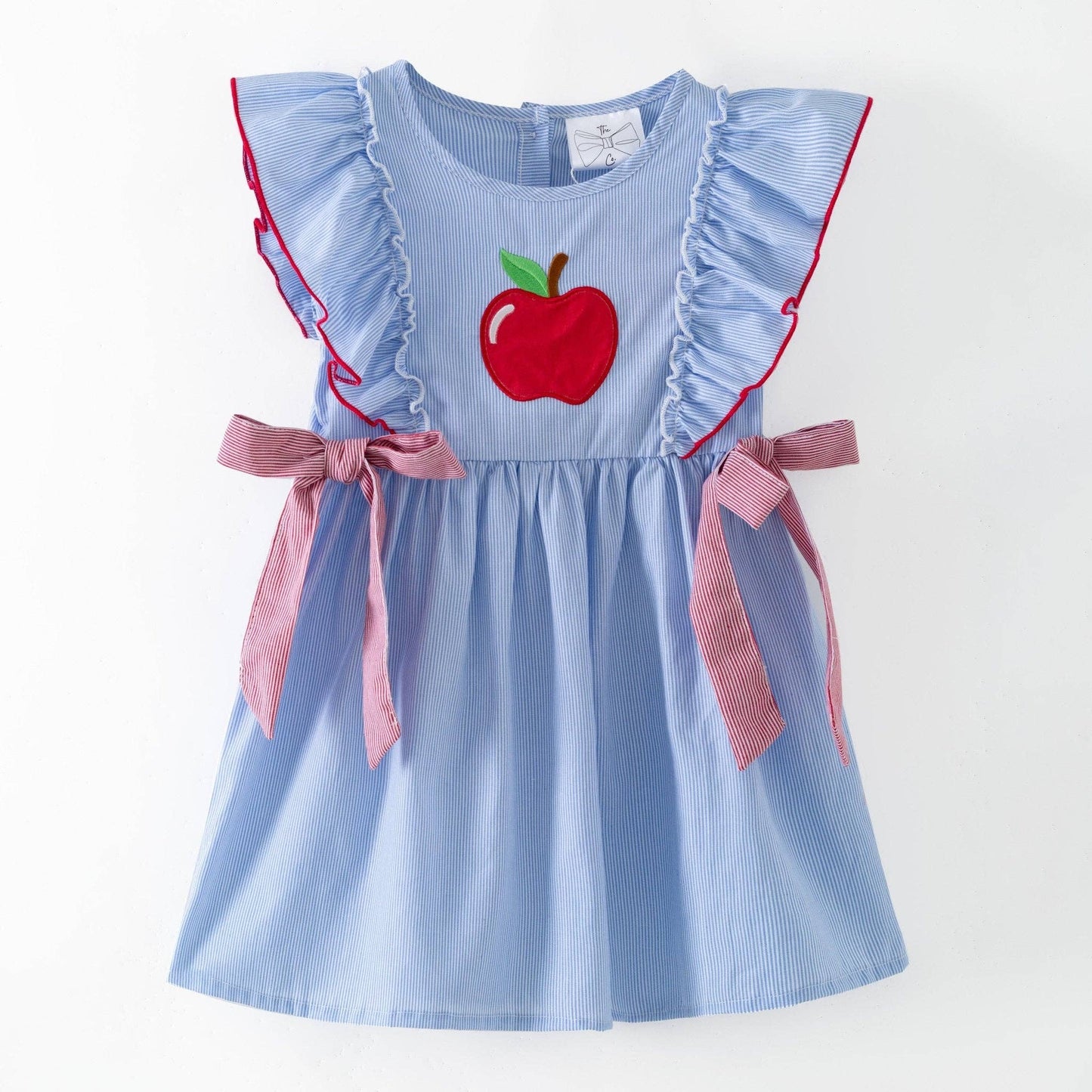Apple Stripe Tie Applique Dress | Girls Back to School Dress: 5T