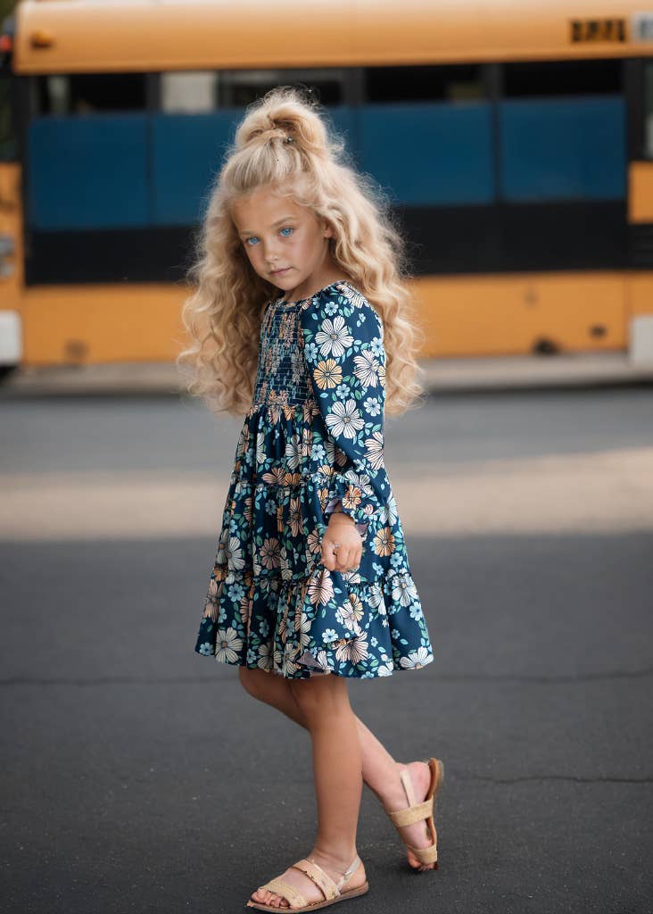 Girls Grace Winter Floral Mommy & Me Matching 3 Tiered Dress: 3/4