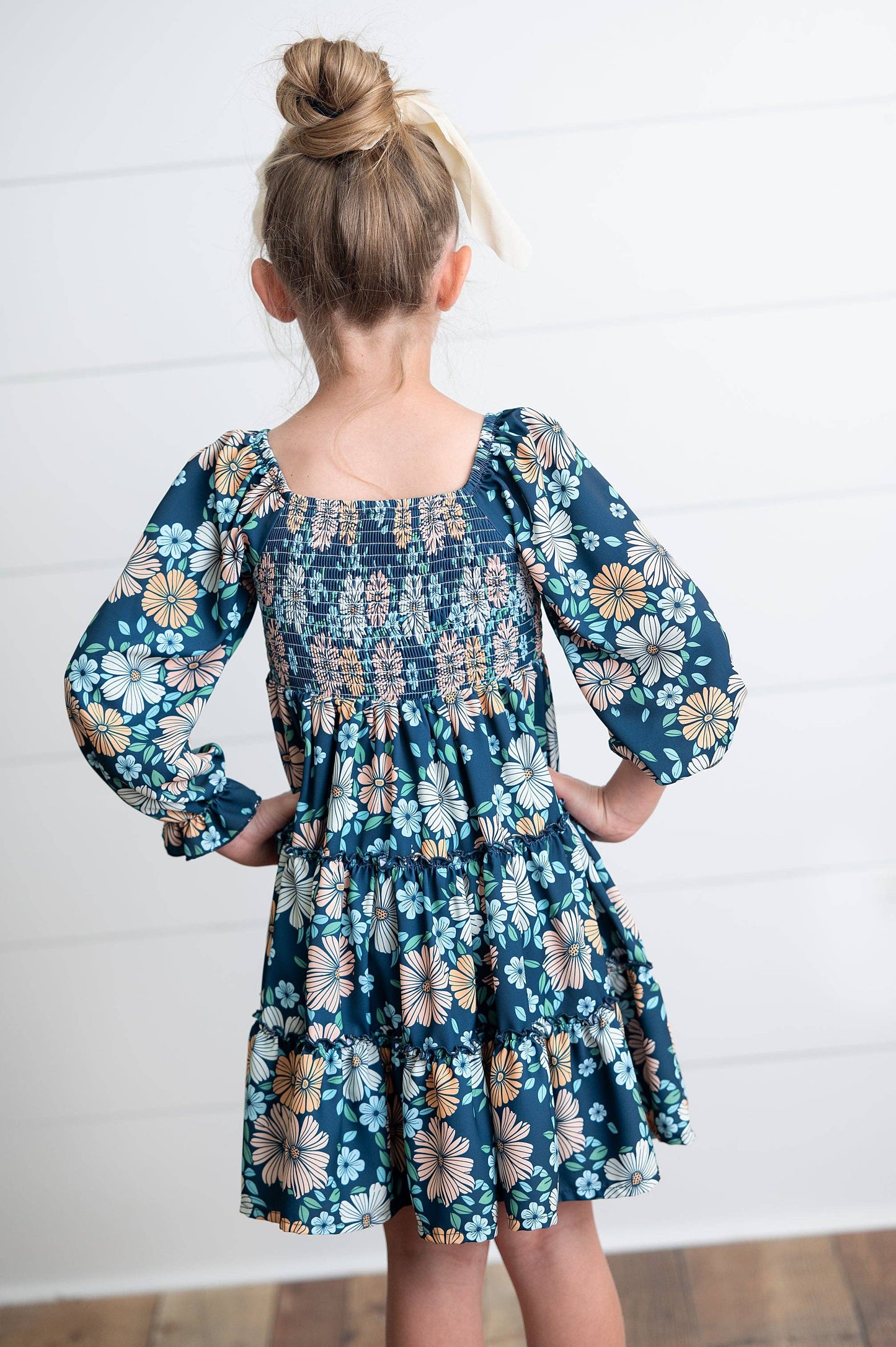 Girls Grace Winter Floral Mommy & Me Matching 3 Tiered Dress: 3/4