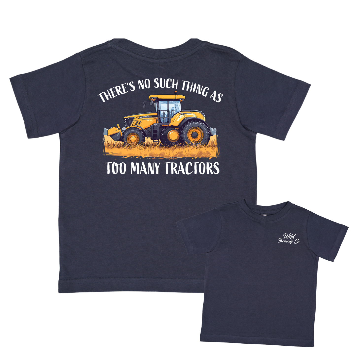 Too Many Tractors Tee: Denim / 3T