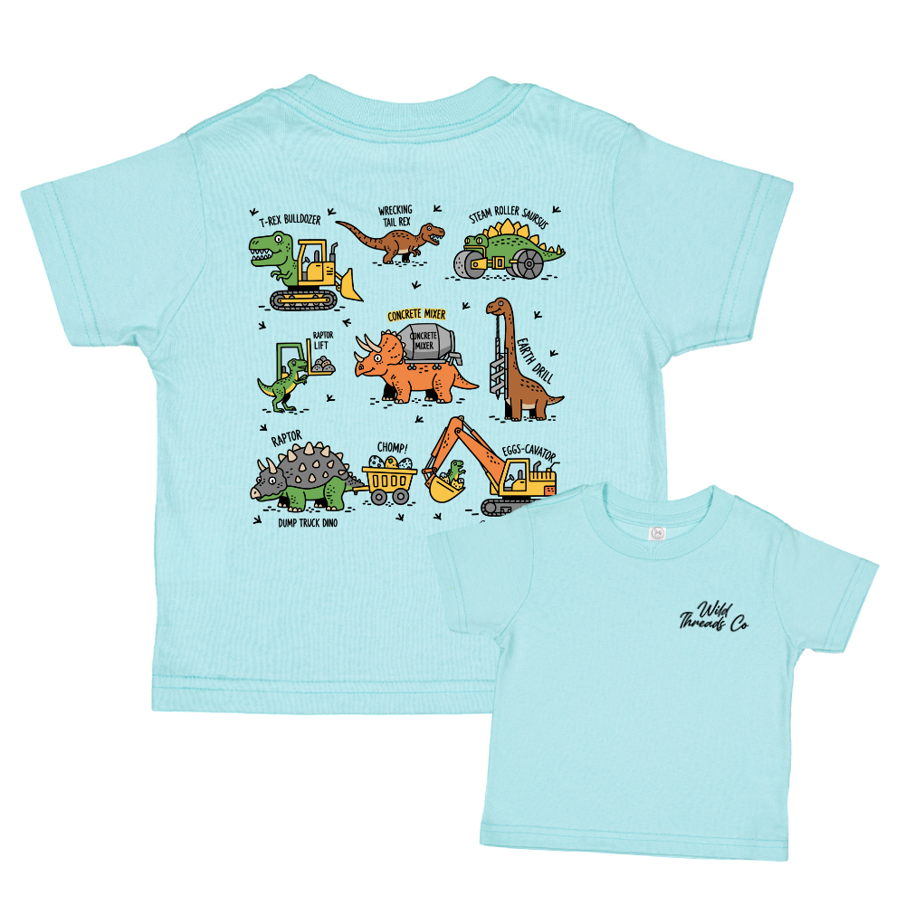 Dinosaur Construction Tee: Chill Blue / 2T