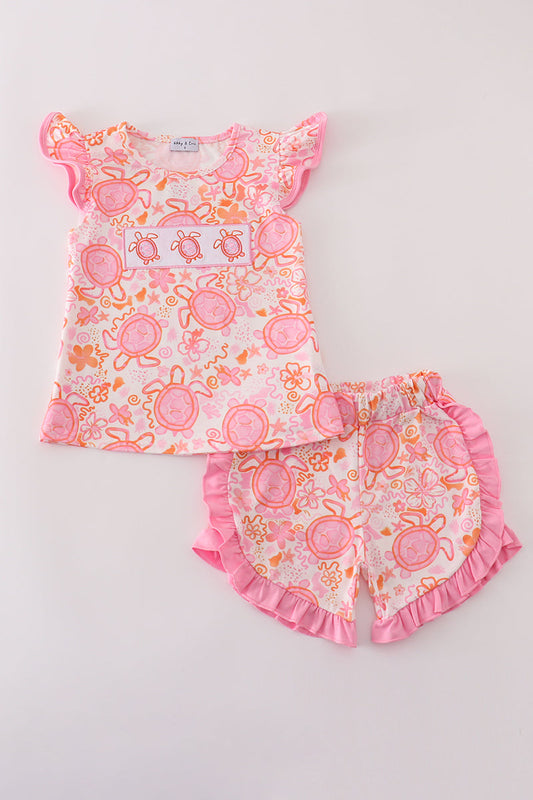 Pink Floral Turtle Ruffle set