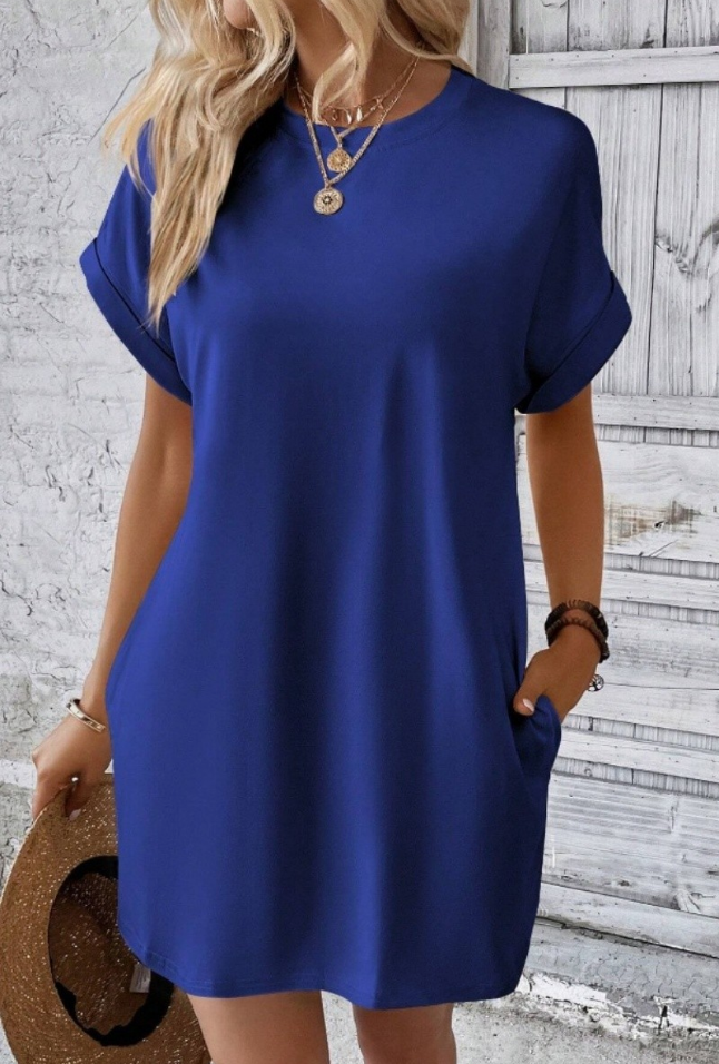 Casual Solid Color T-shirt dress with pockets
