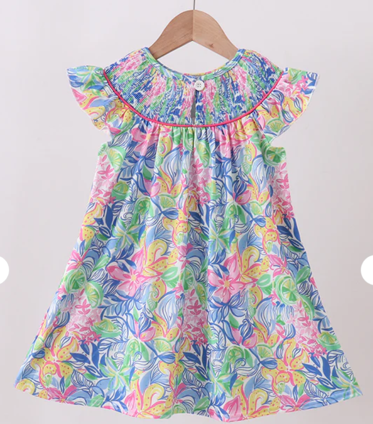 Tropical floral ruffle dress