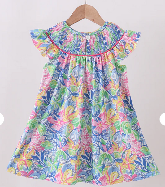 Tropical floral ruffle dress
