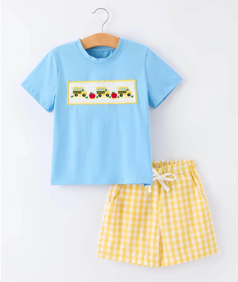 Back To School School Bus Boys Set Plaid Shorts