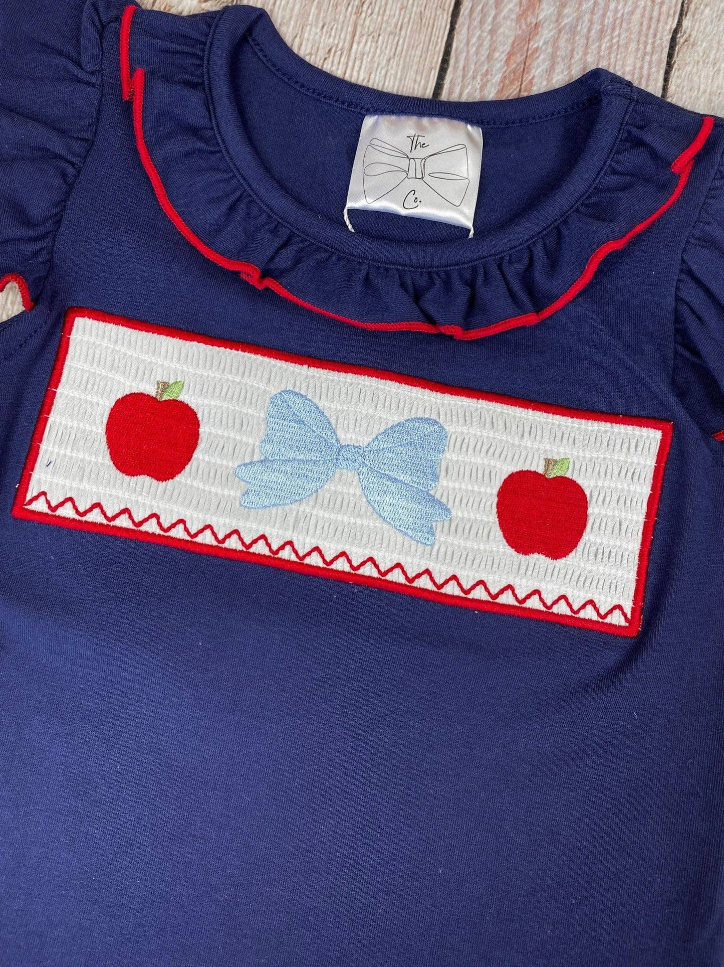 Apple Bow Smocked Top & Stripe Shorts Set | Girls School Outfit: 4T
