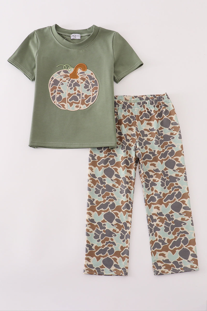 Camoflage print pumpkin appliqué pants set-5 Year