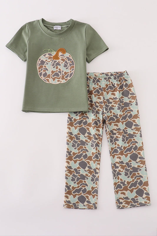Camoflage print pumpkin appliqué pants set-5 Year
