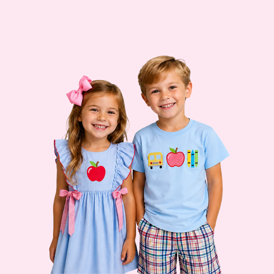 Apple Stripe Tie Applique Dress | Girls Back to School Dress: 5T