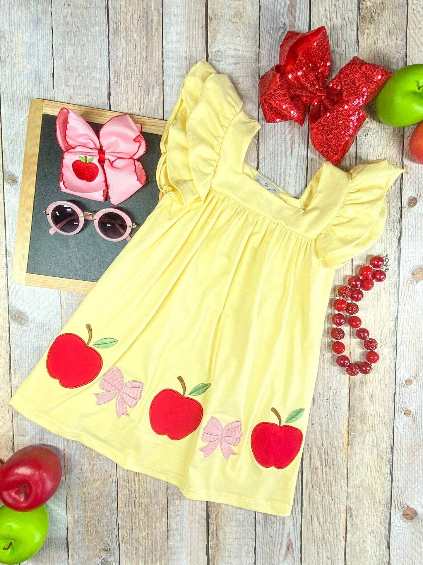 Apples & Bows Yellow Dress: 5T
