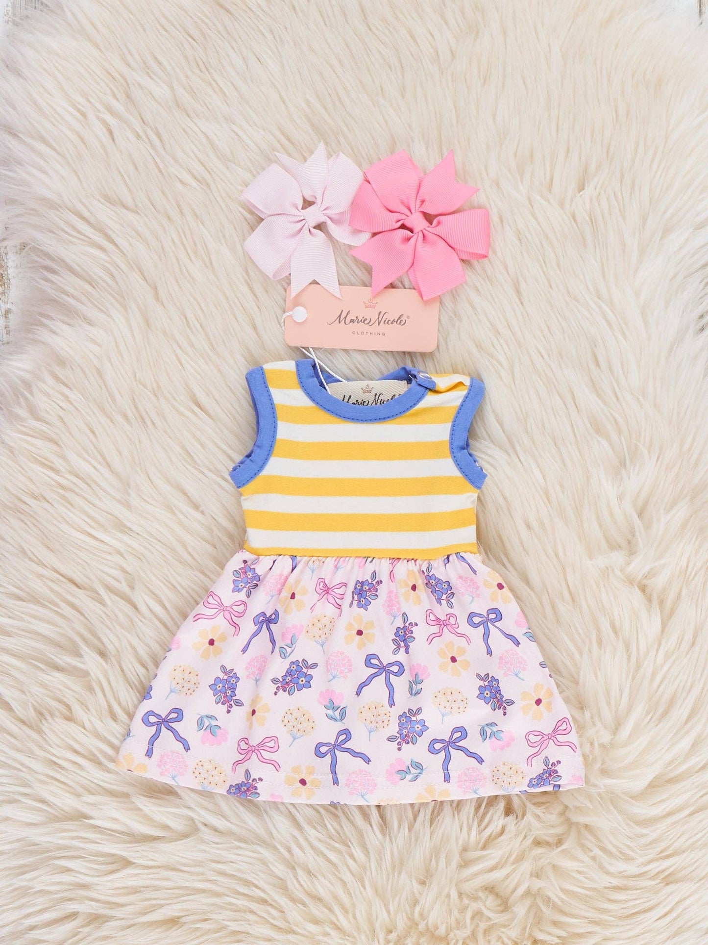 Sunny Striped Floral Ruffle Baby Doll Dress: OS