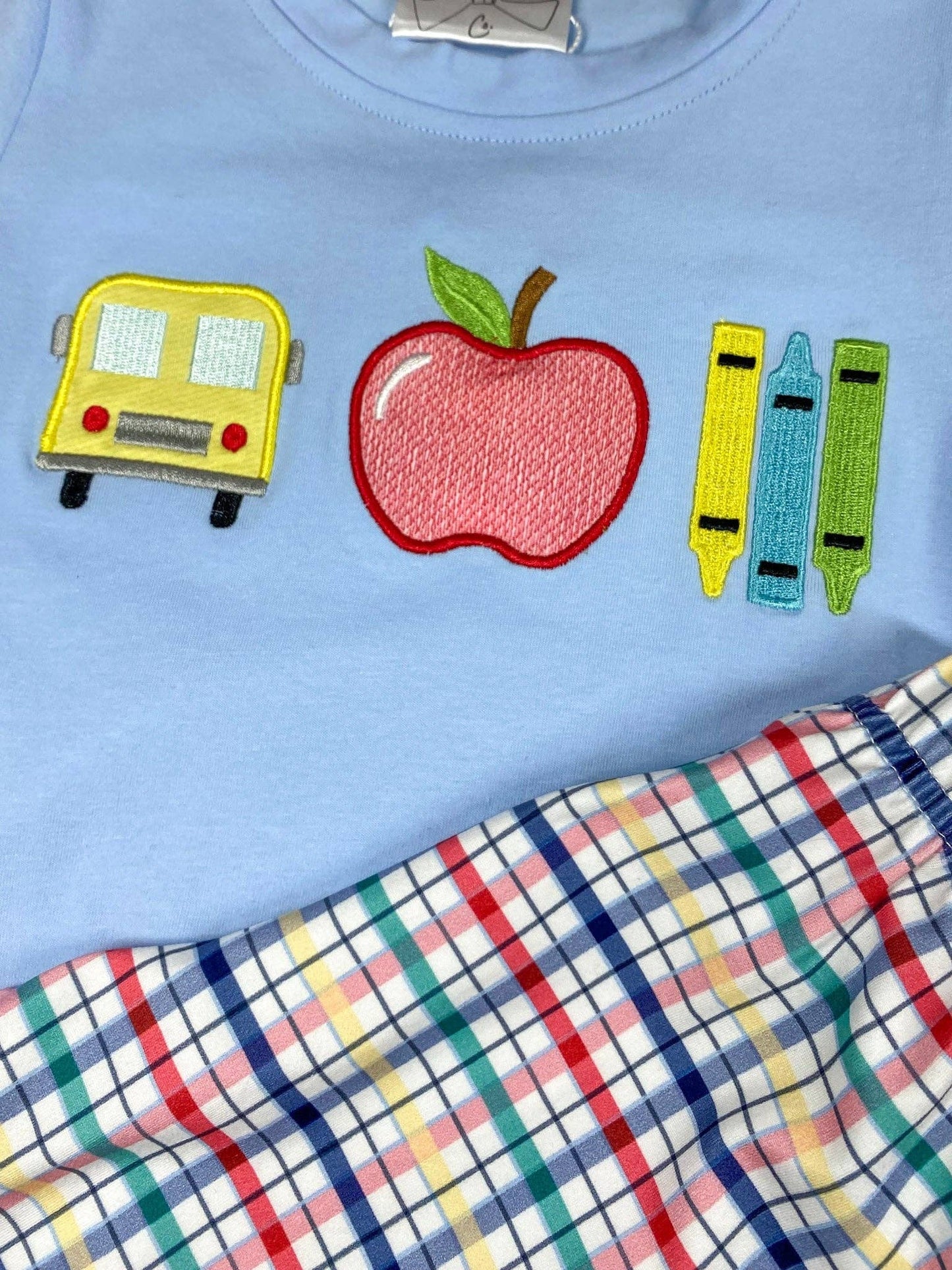 School Days Appliqué Tee & Plaid Shorts Set | Boys Back to School Outfit: 6y