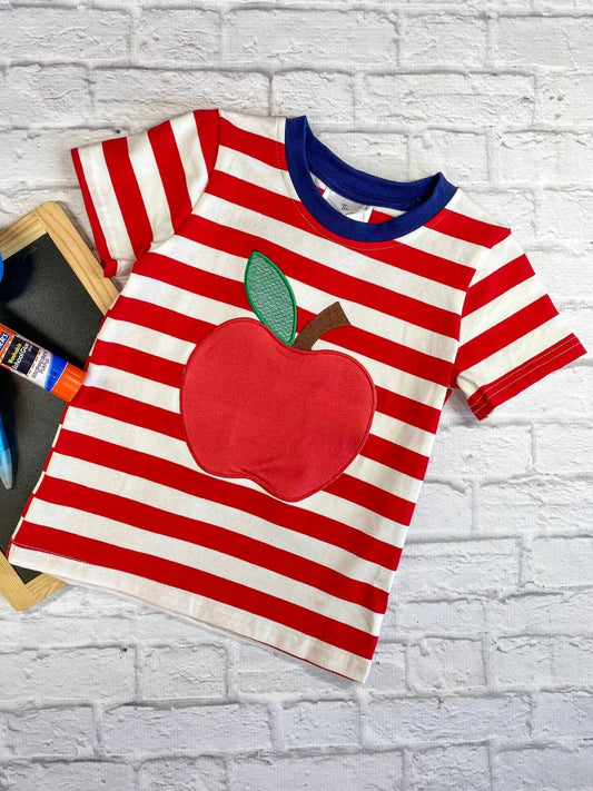 Apple Applique & Red Stripes Boy's Top: 6y